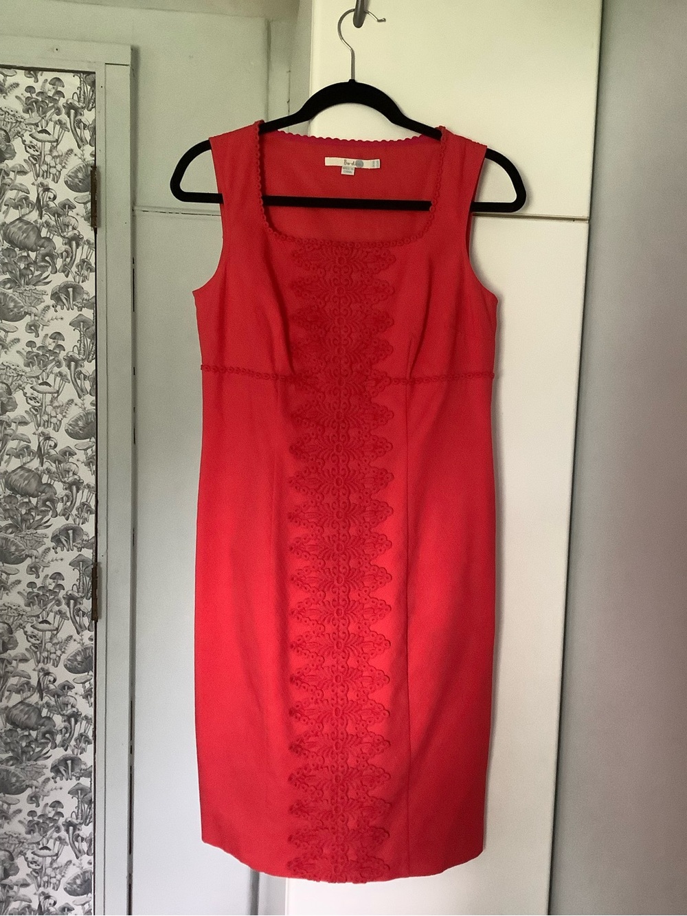 Boden Red Sleeveless Lace-Trim Sheath Dress